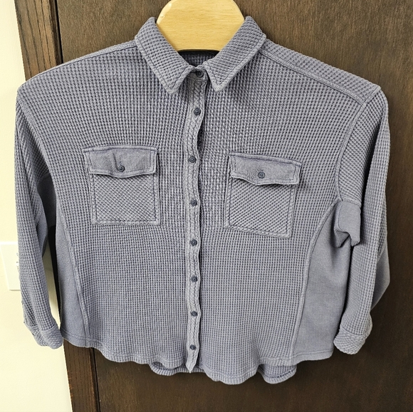 Aerie LumberJane Waffle Shirt Oversized Relaxed Size S Purple Blue - Picture 2 of 11
